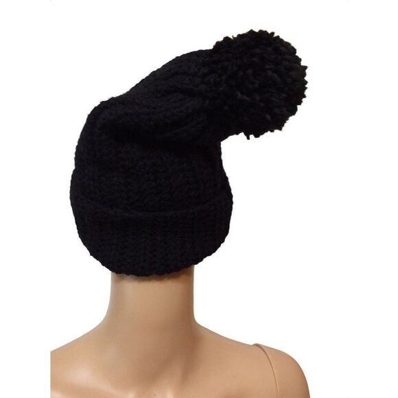 HAND Made Pom Pom On Top One size fits Most (Adult) Black/Grey/white Acrylic - Picture 2 of 3